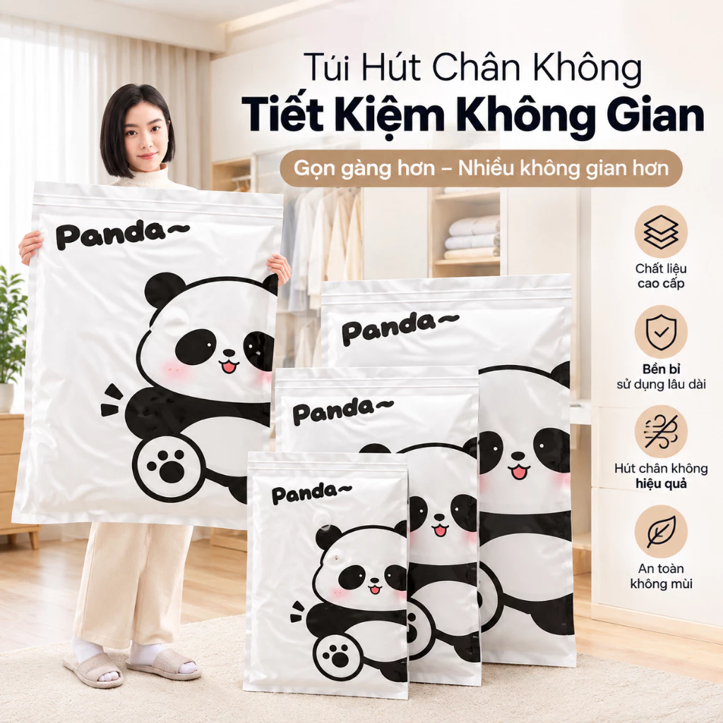 Túi hút chân không đựng quần áo chăn mền DÀY GẤP ĐÔI CÓ VAN CHỐNG RÒ HƠI chống ẩm mốc Túi gấu trúc
