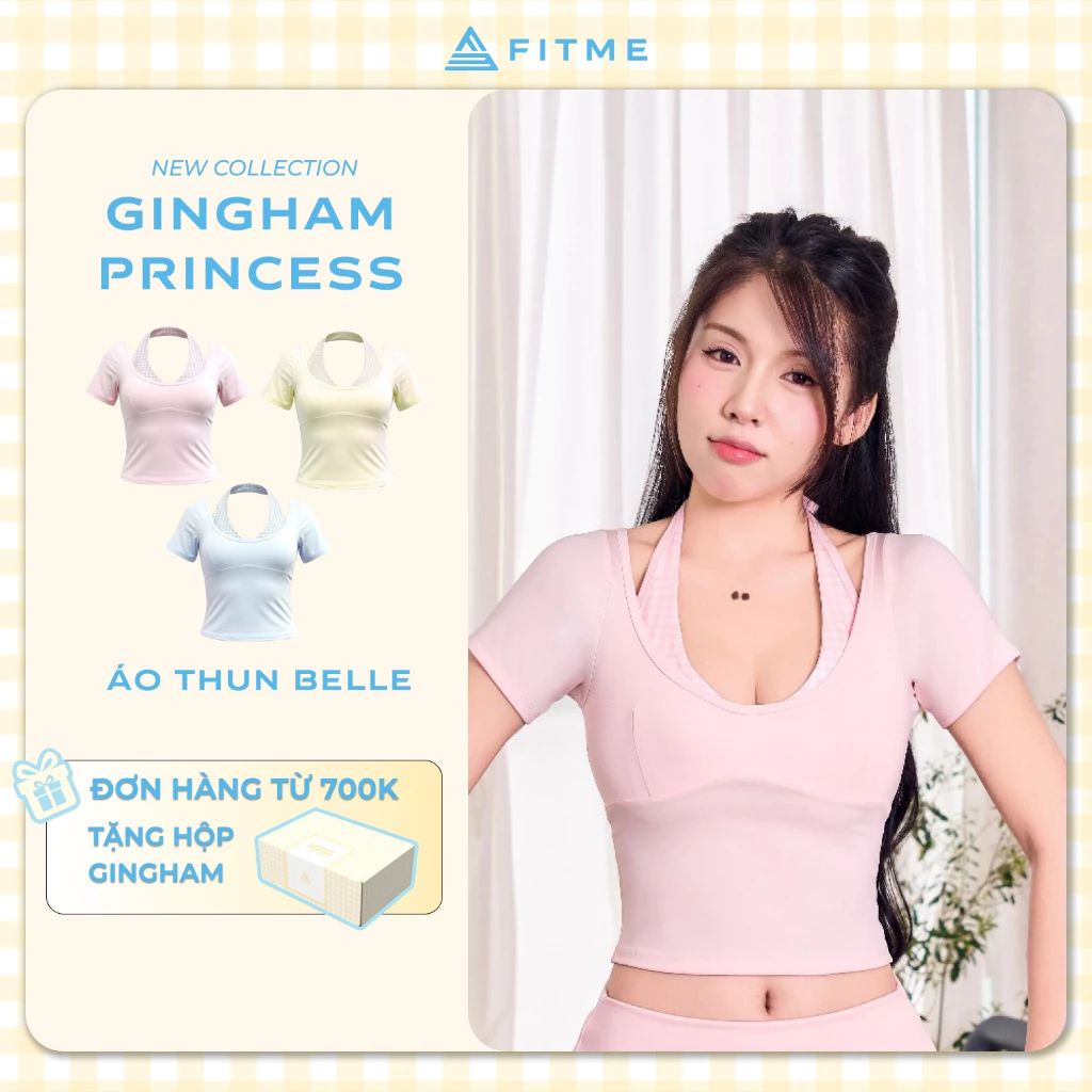 Áo thun tập gym, pilates, yoga nữ Fitme Belle SL có sẵn mút nâng ngực tôn dáng  ATSL01