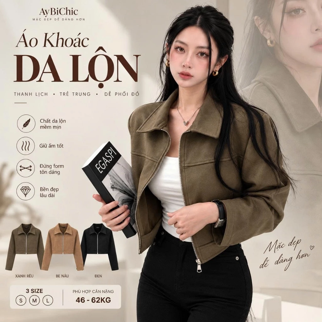 [Mở Bán] Áo Khoác Da Lộn Mẫu Mới 2026, From Croptop  NGẮN Dễ Mix Đồ Trẻ Chung Dài Tay Có Khóa Kéo AB626
