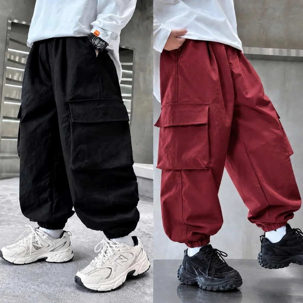Quần Bé Trai Bé Gái, Quần Jogger Túi Hộp Cho Bé 12 Tuổi Phong Cách Hàn Quốc, Thời Trang trẻ em Moonbe Quần Gió Túi Hộp