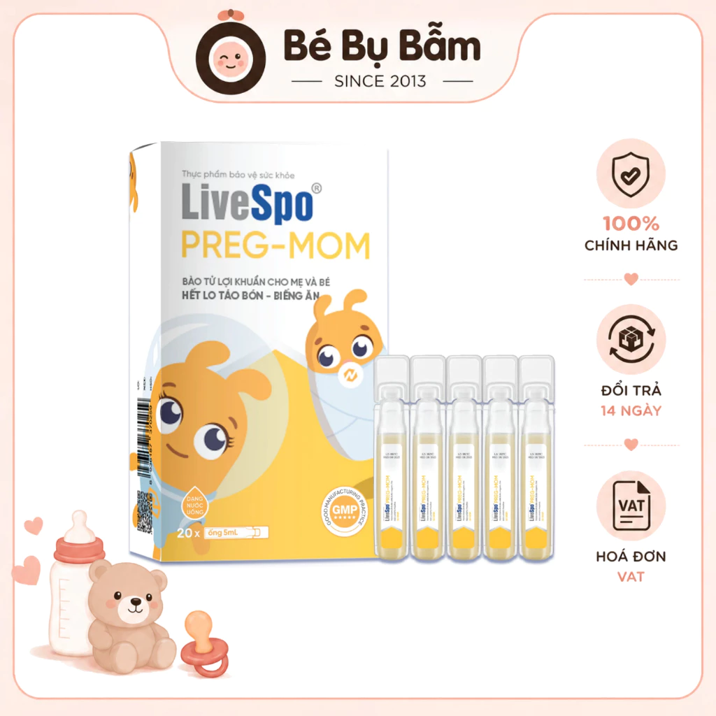 💊 Men vi sinh LIVESPO PREGMOM lợi khuẩn cho bé Táo bón, Biếng ăn, Rối loạn tiêu hóa (20 ống * 5ml)