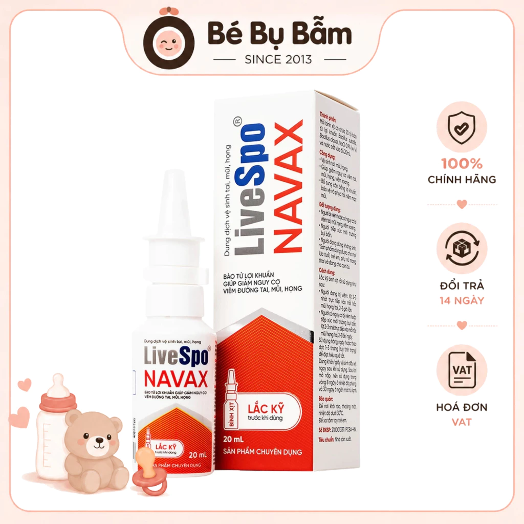 💧 Xịt Lợi Khuẩn LiveSpo NAVAX KIDS Đỏ, Vàng, Giảm Viêm Tai Mũi Họng Cho Bé – Chính Hãng, Hộp 20ml