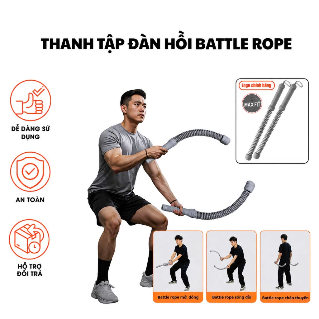 Gậy Tập Tay Lò Xo Thể Lực -Thanh Tập Thể Lực -Dụng Cụ Thể Lực Không Dây Tại Nhà-Cordless Battle Rope - GayTheLuc