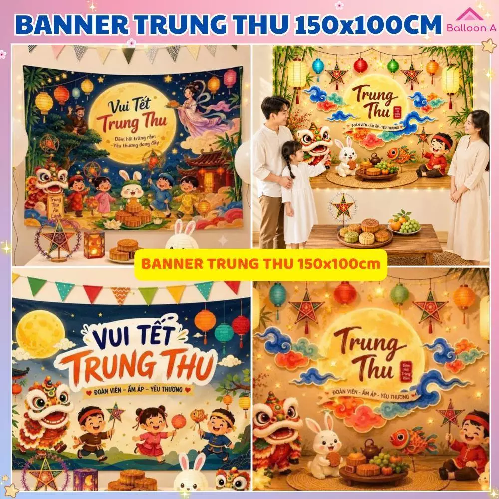 Banner Vải 100x150cm Treo Trang Trí Trung Thu, Phông Nền Chụp Ảnh Decor