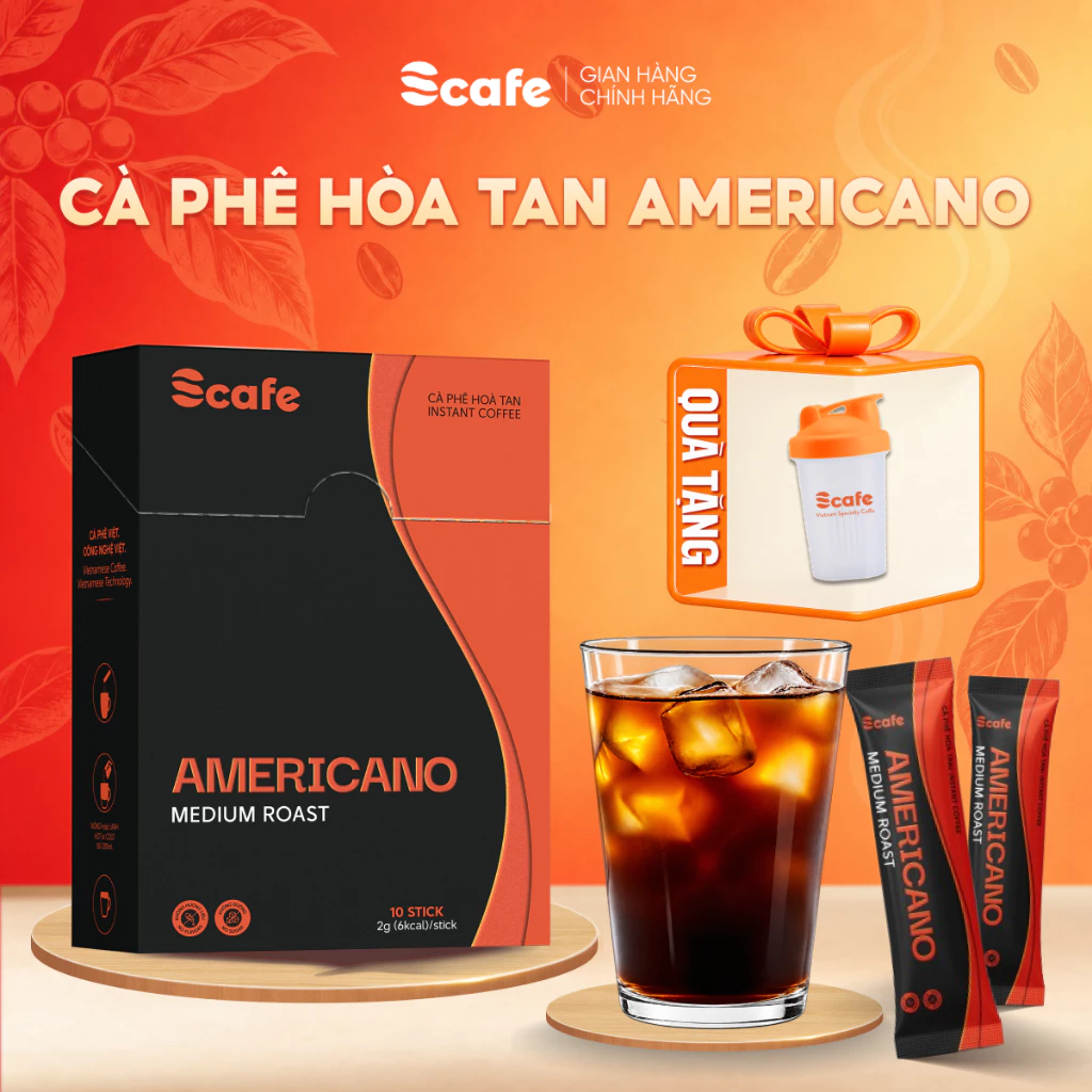 Cà Phê Đen Hòa Tan Không Đường Scafe Việt Nam Americano Hộp 10 gói x 2g