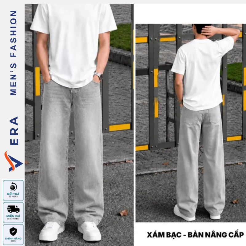 Quần Jean Nam Dài Form Suông Rộng Màu Xám Bạc Premium Chất Denim Cao Cấp Phong Cách Hàn Quốc VERA WEAR