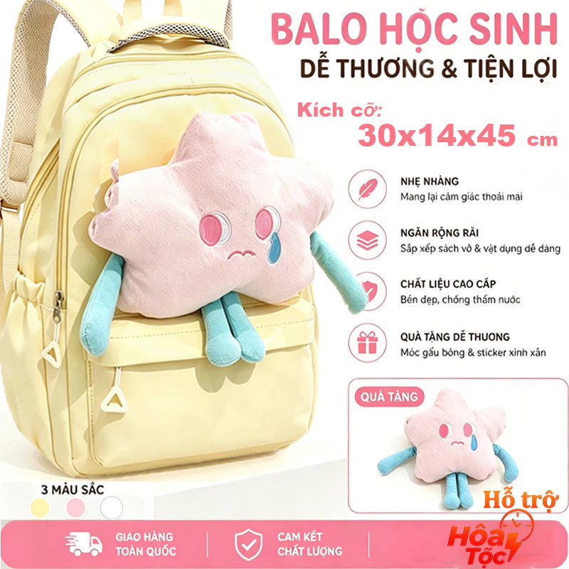 Balo cỡ to đeo vai chống gù lưng xinh xắn gắn thú bông dễ thương đi học đi chơi đựng hành lý nam nữ đều dùng được.9512