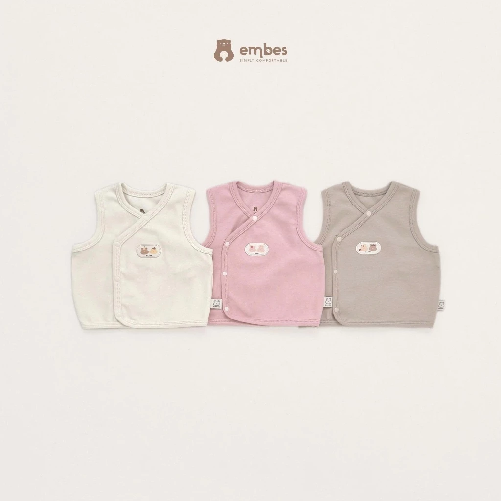 Áo Gile Bé Sơ Sinh Embes, Áo Gile Cài Chéo Thêu Hình Chất Cotton Mềm Cho Bé Sơ Sinh Từ 0-9 Tháng