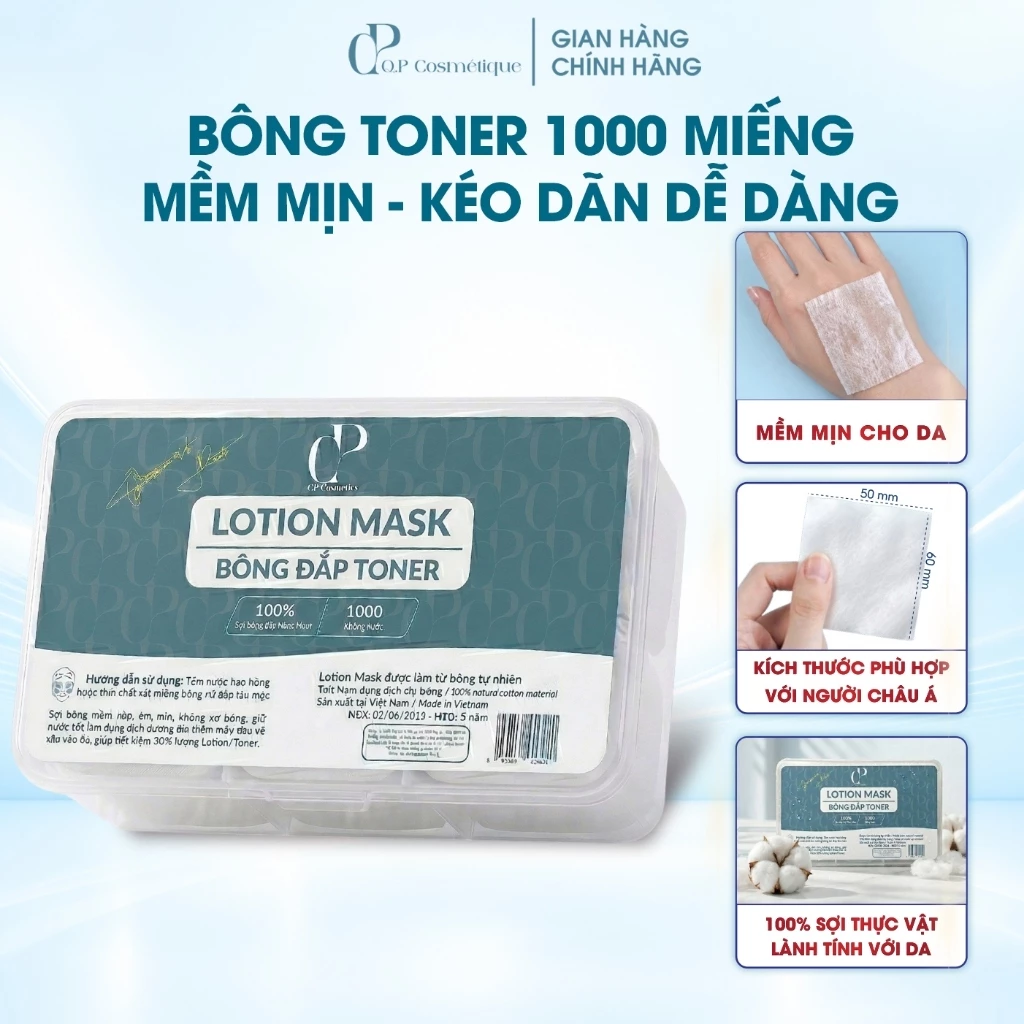 Hộp 1000 Miếng Bông Dưỡng Da Siêu Mỏng Kéo Giãn Nhẹ Đắp Toner Lotion Mask Q.P Cosmétique