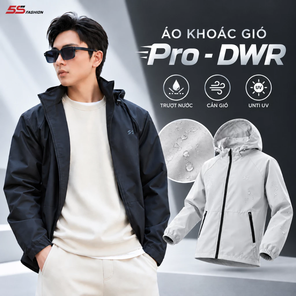 [GIÁ MỞ BÁN] Áo Khoác Gió Nam 2 Lớp Pro-DWR 5S FASHION Có Mũ Tháo Được, Trượt Nước, Chắn Gió Giữ Ấm M0AKGR5009