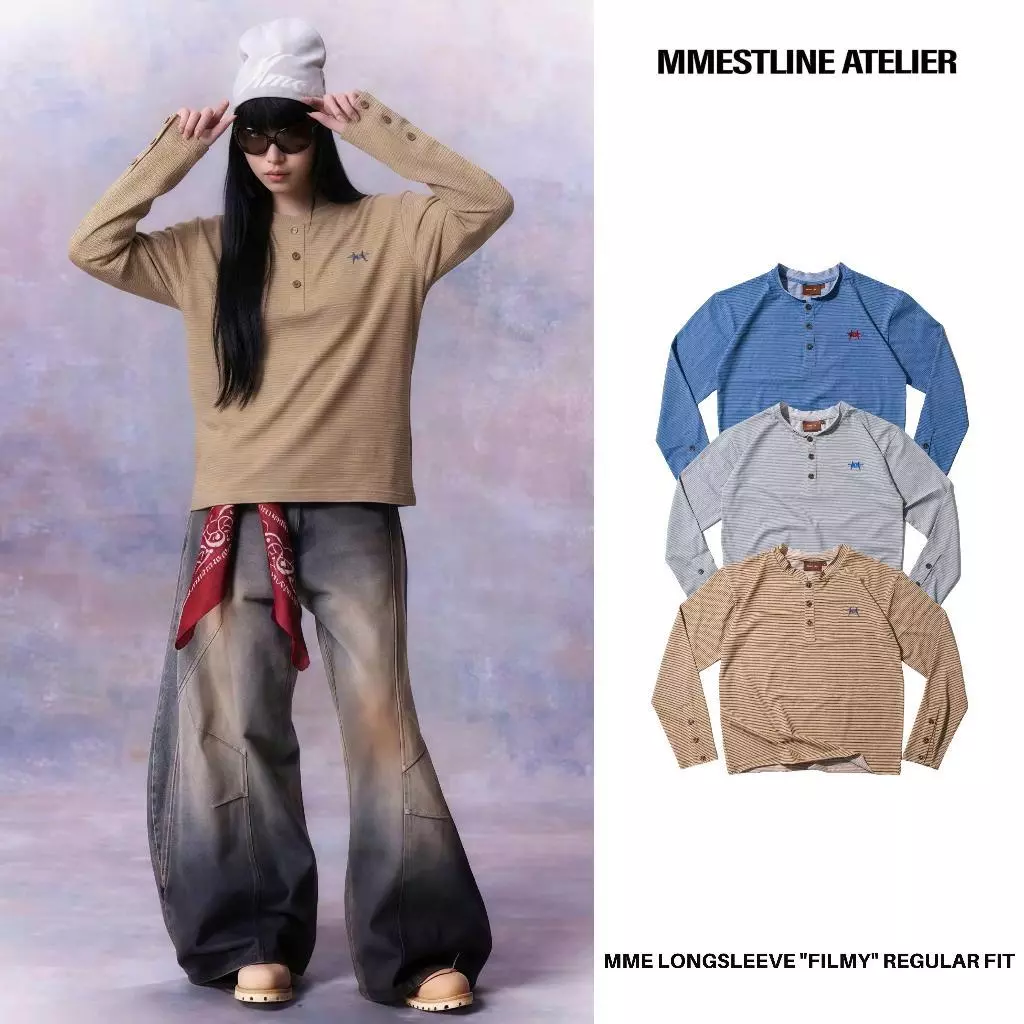 Áo Longsleeve Mmestline "FILMY" Cổ Henly LOGO Thêu Form Regular Fit Premium Cotton