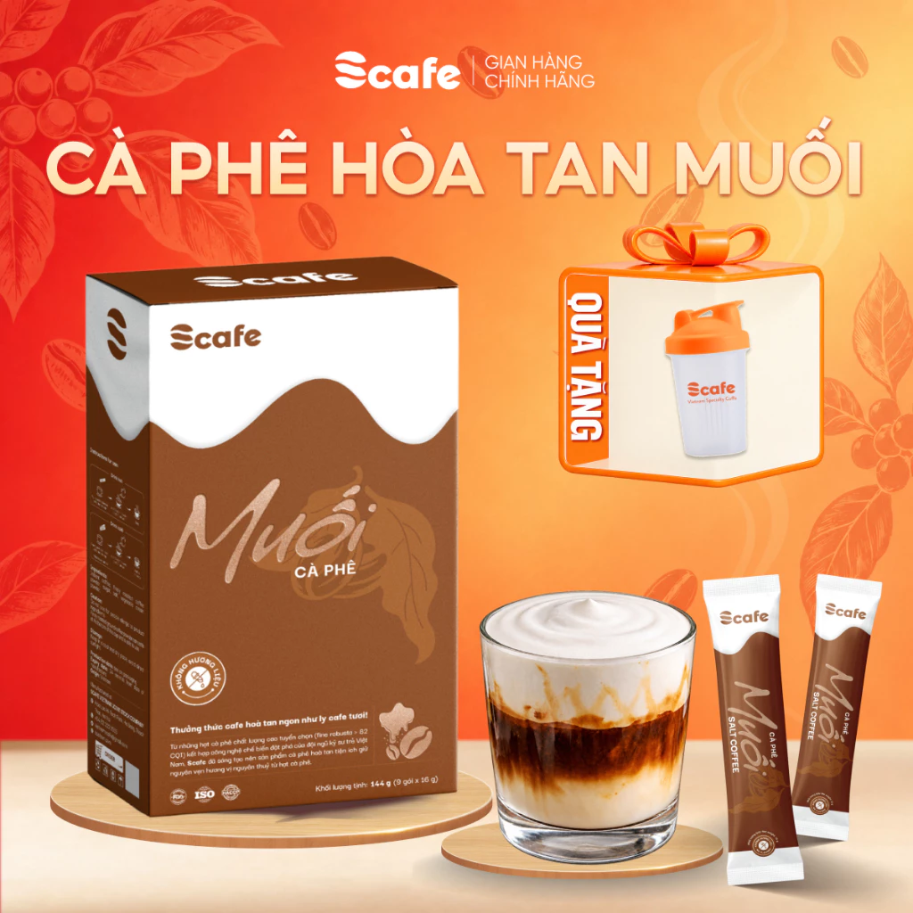 Cà Phê Hoà Tan Muối Scafe Việt Nam Đậm Đà Thơm Ngon Hộp 9 Gói