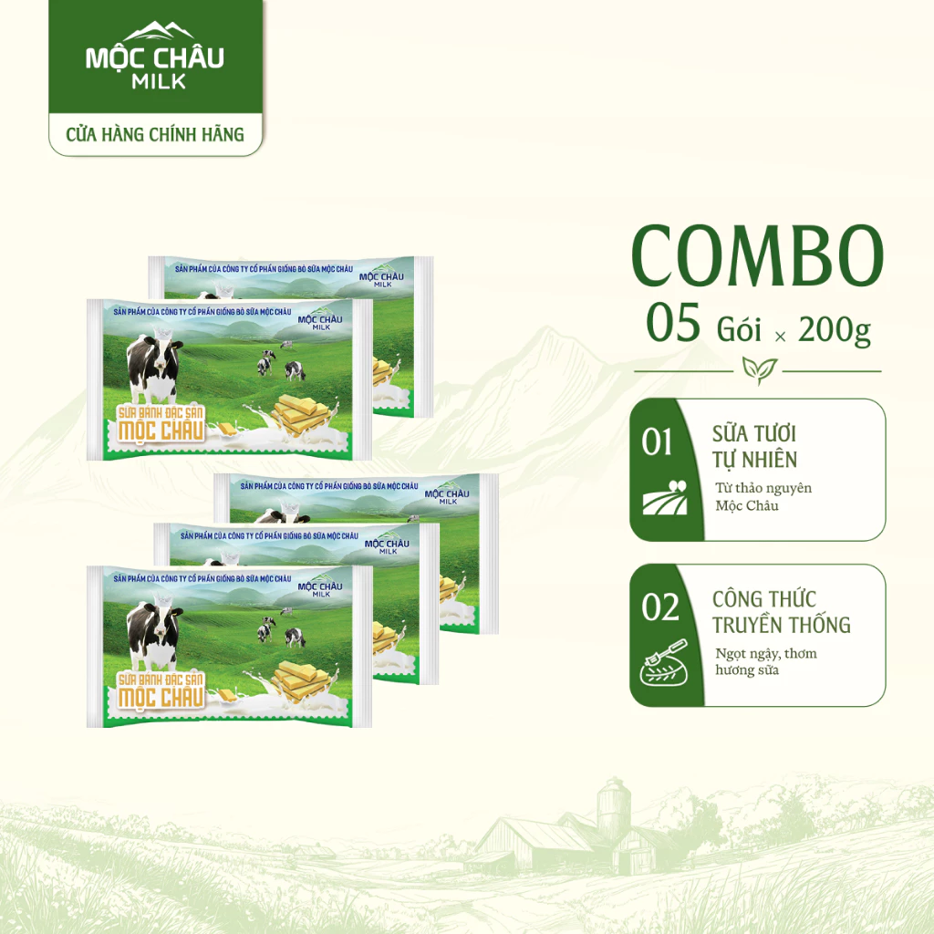 Combo 5 Gói Bánh Sữa Đặc Sản Mộc Châu Milk 200g