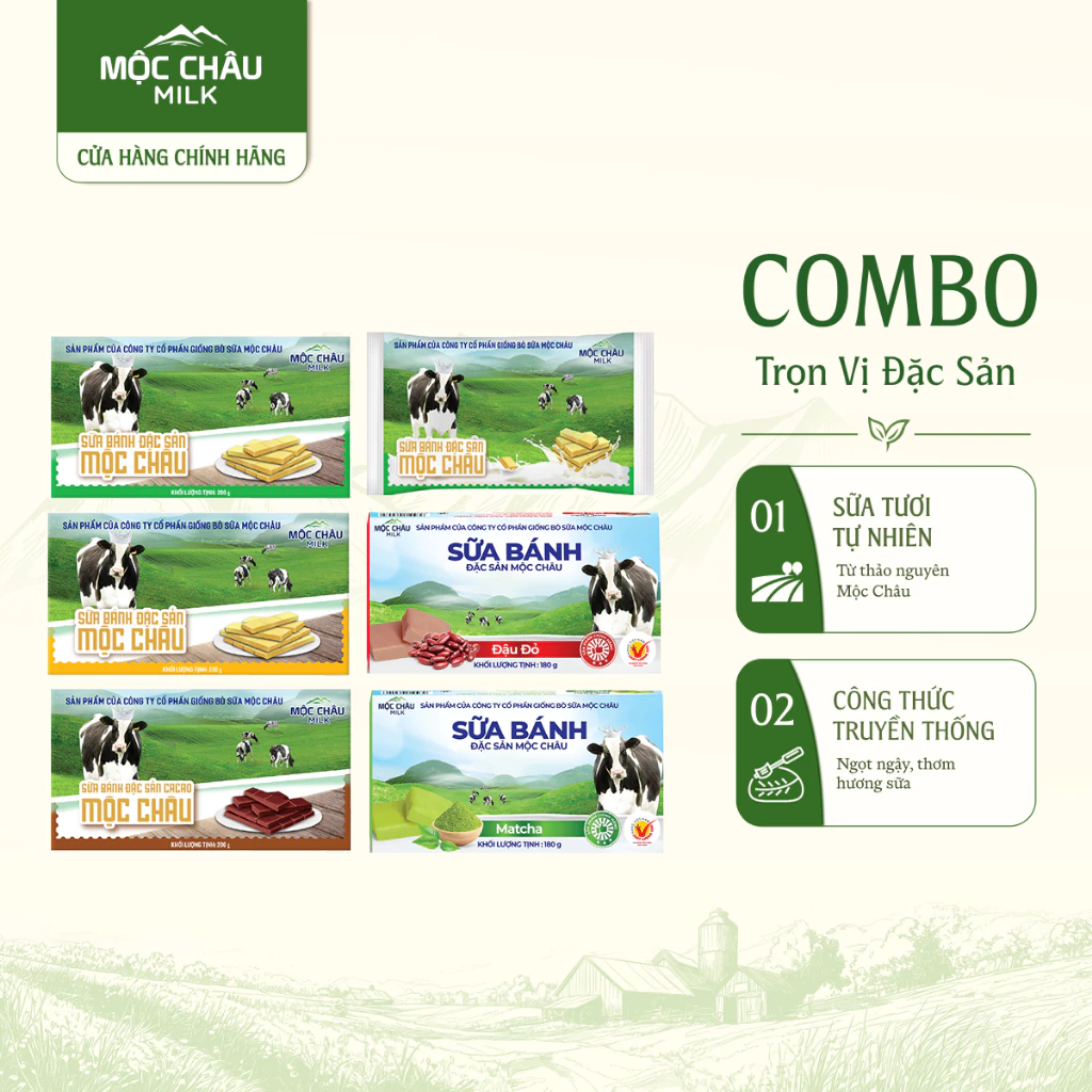 Combo Trọn Vị Bánh Sữa Đặc Sản Mộc Châu - 5 Hộp & 1 Gói