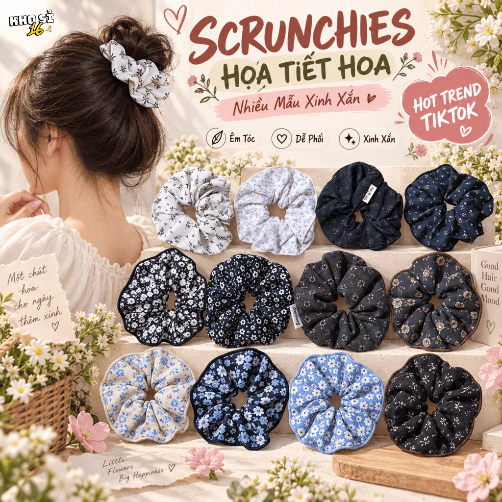 Phụ Kiện Tóc Nữ Scrunchies Hoa Nhỏ Retro Bản To Vải Mềm Nhiều Màu Dễ Buộc Tóc Phong Cách Cổ Điển _khosi16-SC10