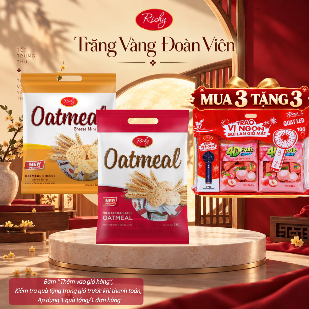 [HỎA TỐC HN] [MUA 3 TẶNG 3 QUÀ] Bánh Yến mạch Richy túi 220g 250g Mini Bite (Sữa/Phô Mai)