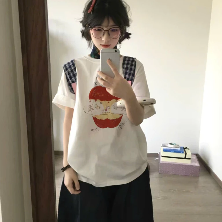 Áo thun nữ ngắn tay chất cotton MENINA, áo phông tay ngắn cổ tròn chất cotton in hình thời trang.