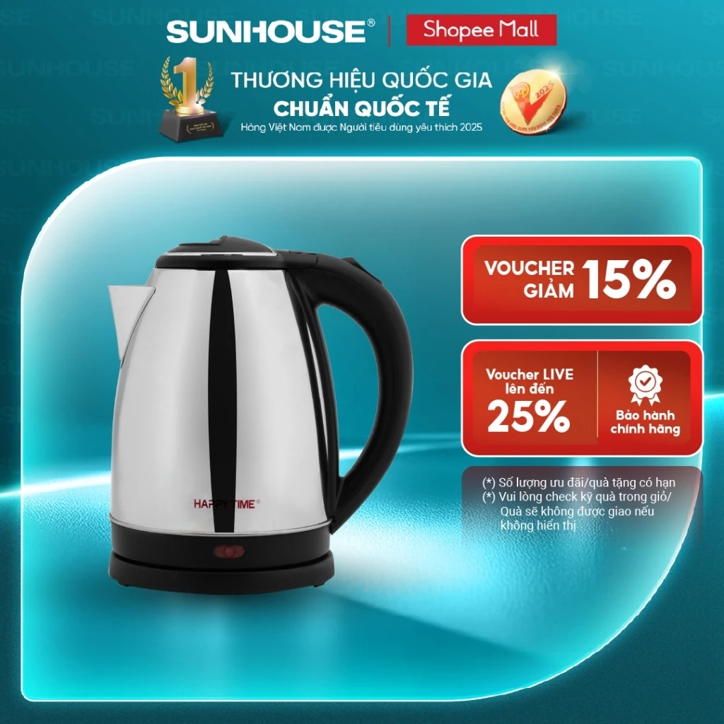 Ấm siêu tốc Inox 1.8L SUNHOUSE Happy Time HTD1081
