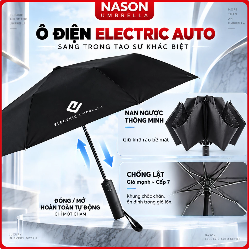 Ô dù điện thông minh Electric Auto Nason đóng mở tự động, sạc 1 lần dùng 5 tháng, chống nắng 99% UV