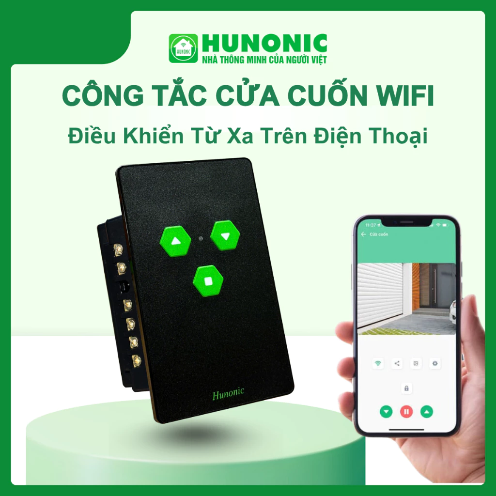 Công Tắc Cửa Cuốn Hunonic Datic Nút Bấm Cơ, Điều Khiển Theo Dõi Trạng Thái Cửa Qua Điện Thoại