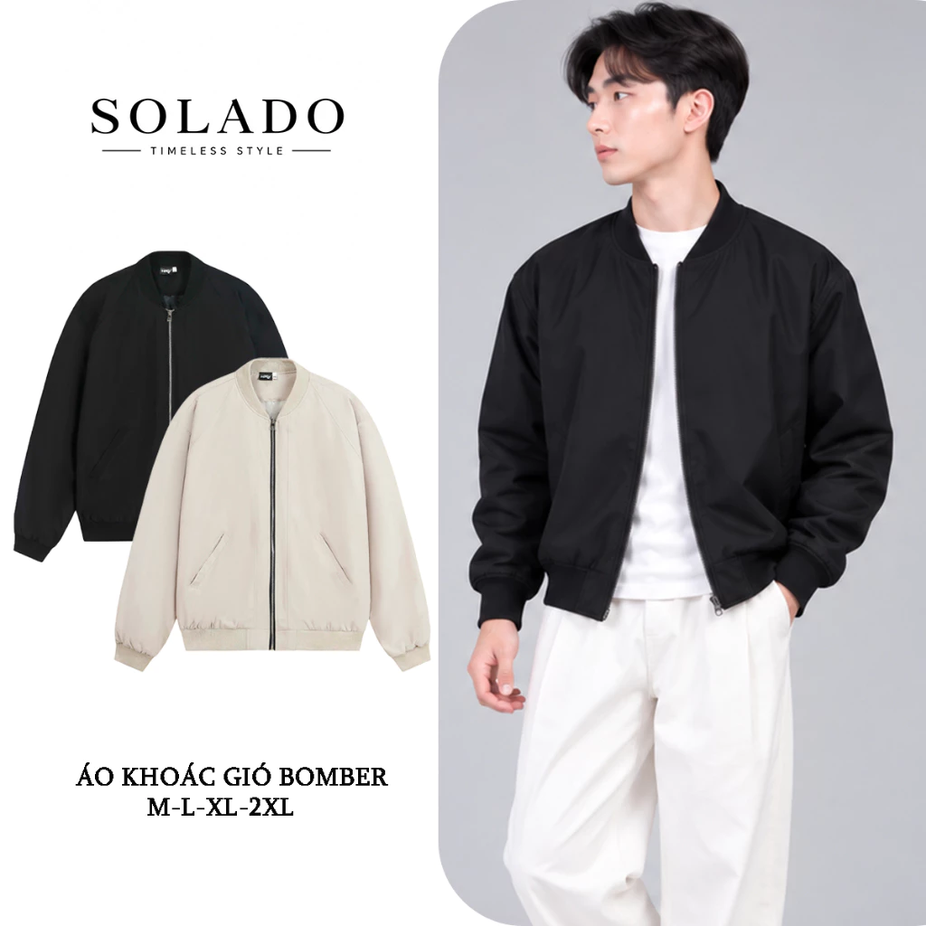 Áo Khoác Bomber Dù Hai Lớp Nam Nữ Chống Nước Cản Gió Có Túi Trong SOLADO BOMBER01