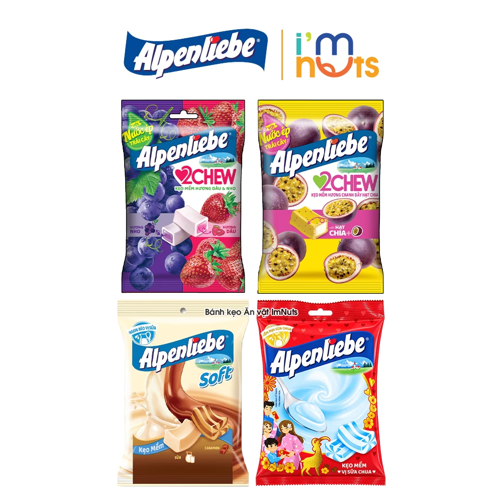 Kẹo mềm Alpenliebe 2Chew Đủ Vị Gói Nhỏ Và Gói Lớn