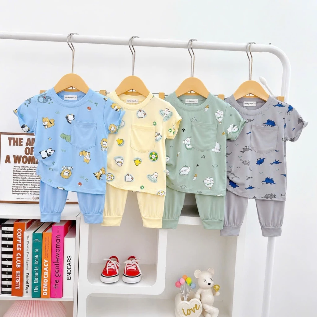 Bộ Tay Ngắn Quần Dài Thun Lạnh MINKYMOM - áo Phối Túi Ngực TN-IN230