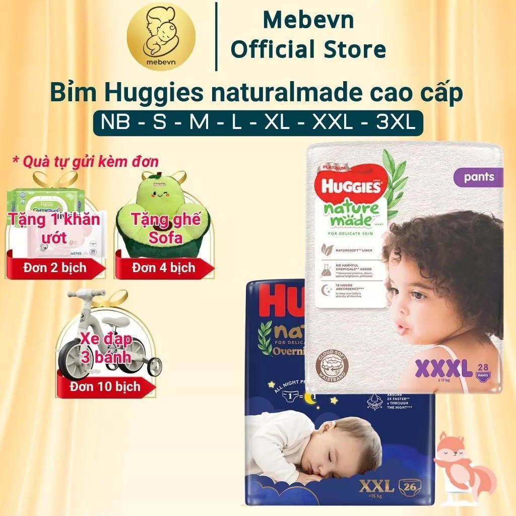 [SVIP] Bỉm HUGGIES NATURE MADE size M58/L44/XL 38/XXL26/S82/NB60