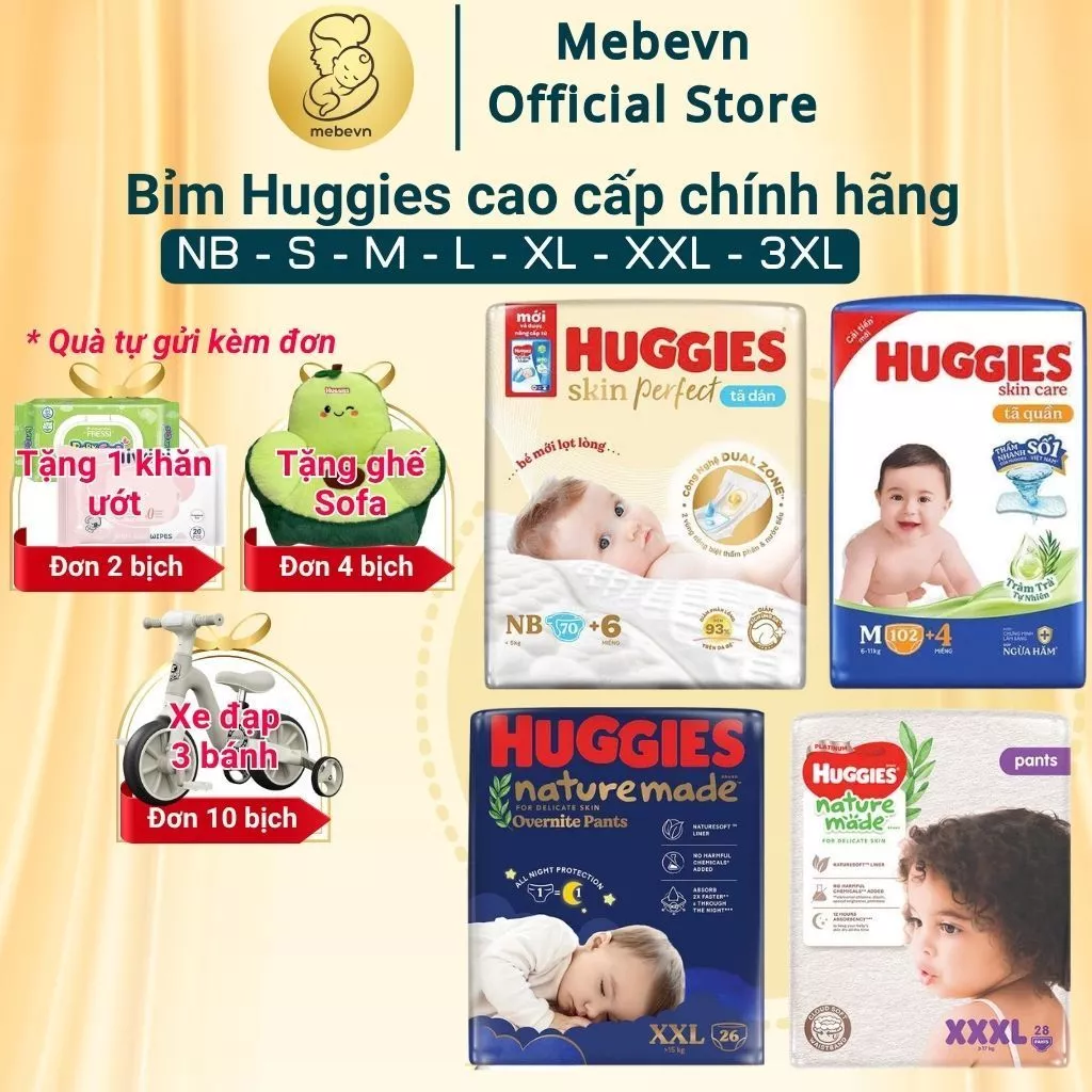 [FBS] Bỉm Huggies Skin Perfect & Huggies Tràm Trà, Huggies Natural Made size NB/S/M/L/XL/XXL/XXXL