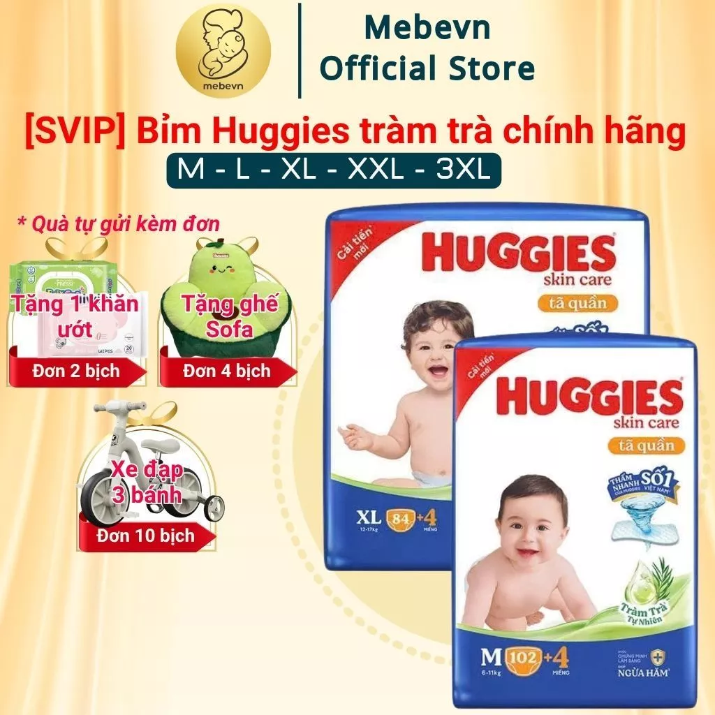 [SVIP] Bỉm Huggies Tràm Trà Chính Hãng, Huggies tràm trà siêu nhiều miếng đủ size M/L/XL/XL/XXL/XXXL