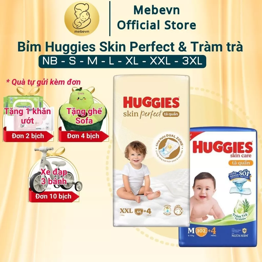 Bỉm Huggies Skin Perfect & Huggies Tràm Trà Chính Hãng, bỉm Huggies đủ size NB/S/M/L/XL/XXL/XXXL