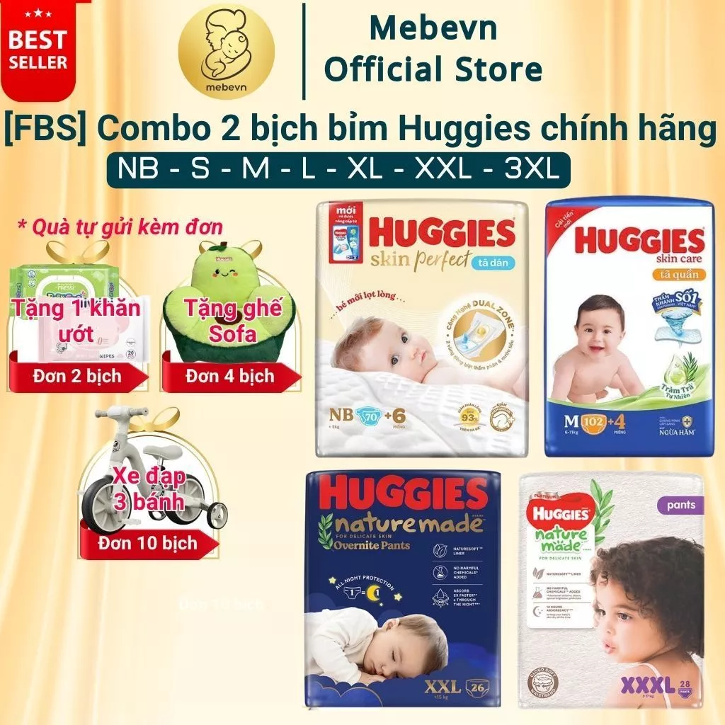 [FBS] Combo 2 bịch bỉm Huggies chính hãng, bỉm Huggies mềm mỏng, đủ size cho bé NB/S/M/L/XL/XXL/XXXL