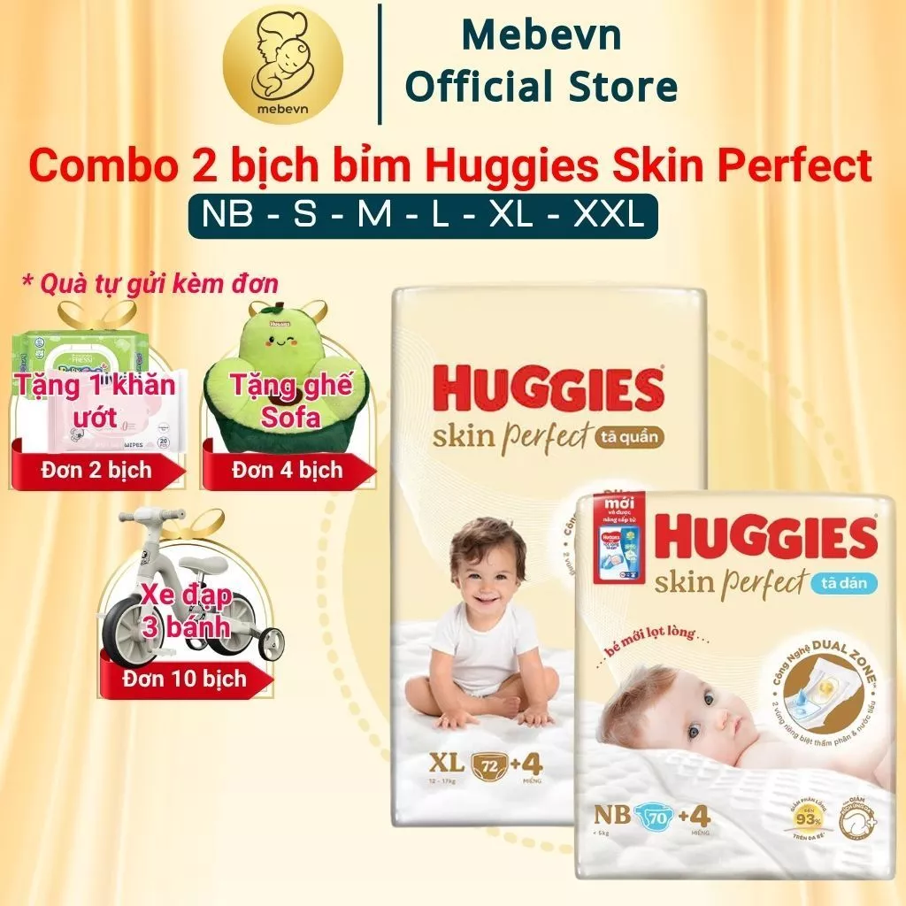Combo 2 bịch bỉm Huggies Skin Perfect Chính Hãng, bỉm huggies skin perfect đủ size NB/S/M/L/XL/XXL