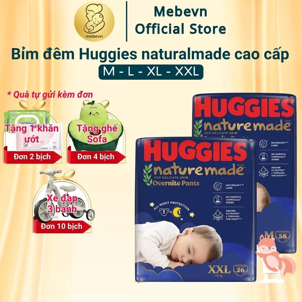 Bỉm đêm Huggies, bỉm đêm huggies chính hãng nature made chuyên đêm, siêu thấm hút & mềm mỏng