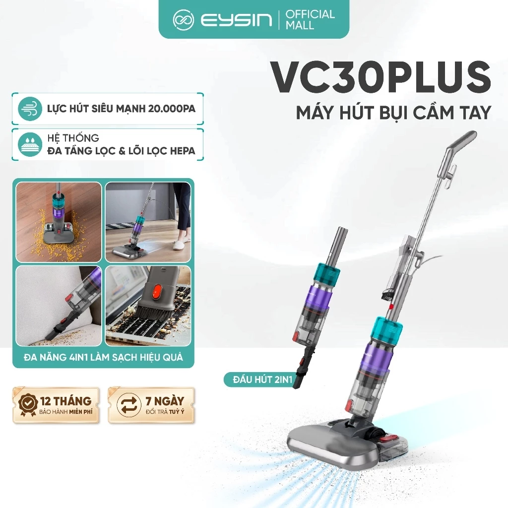 [K] Máy hút bụi có dây EYSIN VC30Plus, Công suất 500W Lực hút 20k PA, Lõi lọc HEPA 0.25 micron