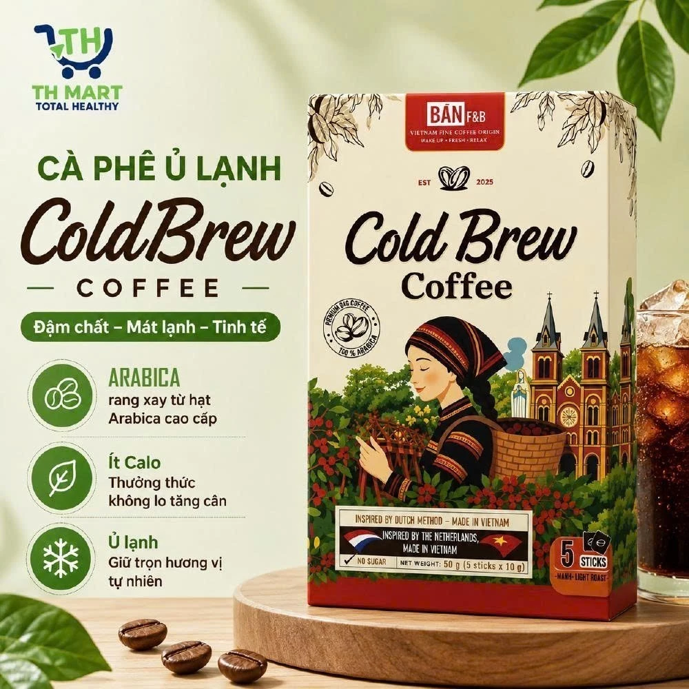 Cà Phê Cold Brew Bản F&B Ủ Lạnh Cao Cấp Đậm Vị, Ít Calo Không Đường, Có Túi Lọc Pha Sẵn Tiện Lợi