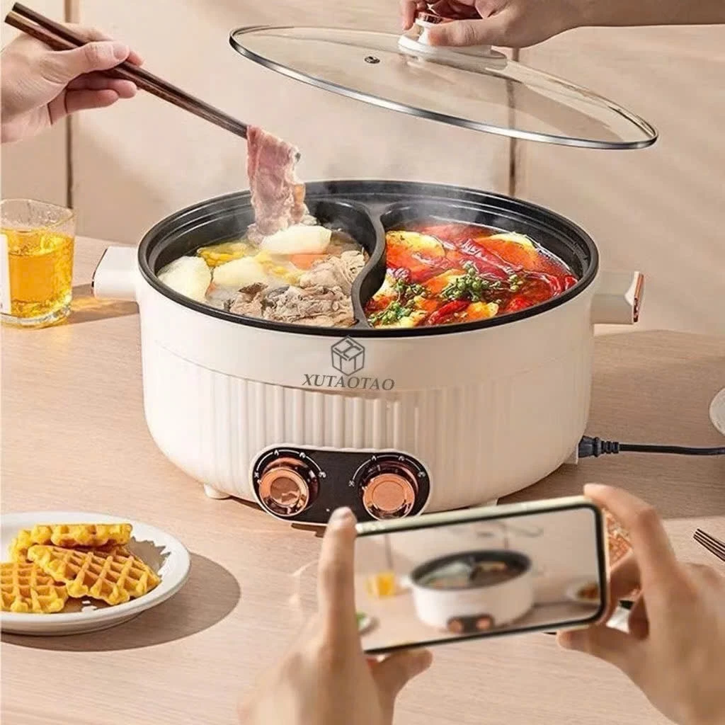 Nồi Lẩu Điện 2 Xutaotao Ngăn Chống Dính Dễ Dàng Vệ Sinh Dung Tích 9L đường kính 32cm rộng thoải mái Nấu, Xào Tiện Lợi