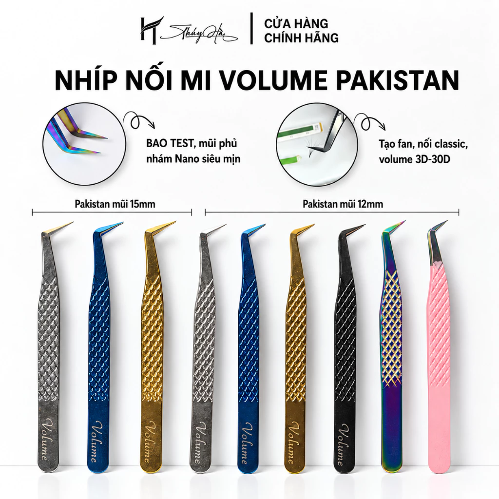 Nhíp nối mi Volume Pakistan, BAO TEST, phủ nhám NANO, tạo fan Volume 3D-30D nhíp gắp mi giả Thúy Hà