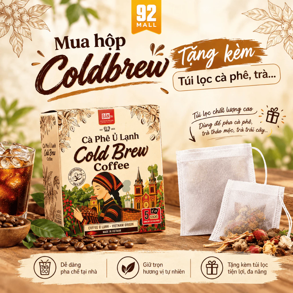 [TẶNG TÚI LỌC] Cà Phê Ủ Lạnh Cold Brew Arabica Nguyên Chất Kèm Túi Lọc Pha Tại Nhà Tiện Lợi
