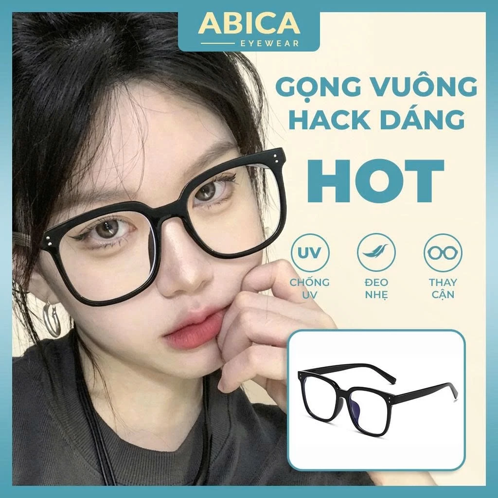 Mắt kính nam nữ không độ chống ánh sáng xanh và tia UV,kính mắt phong cách Ulzzang bền đẹp thay được tròng cận ABICA 544