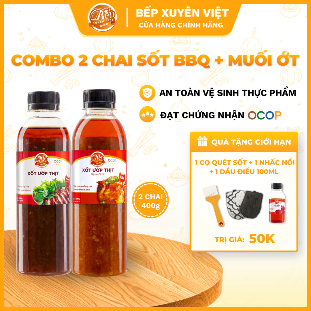 Combo Sốt Ướp Thịt Nướng BBQ & Muối Ớt Đỏ Siêu Cay Bếp Xuyên Việt - Gia Vị Nước Xốt Ướp Chấm Đồ Nướng Hải Sản