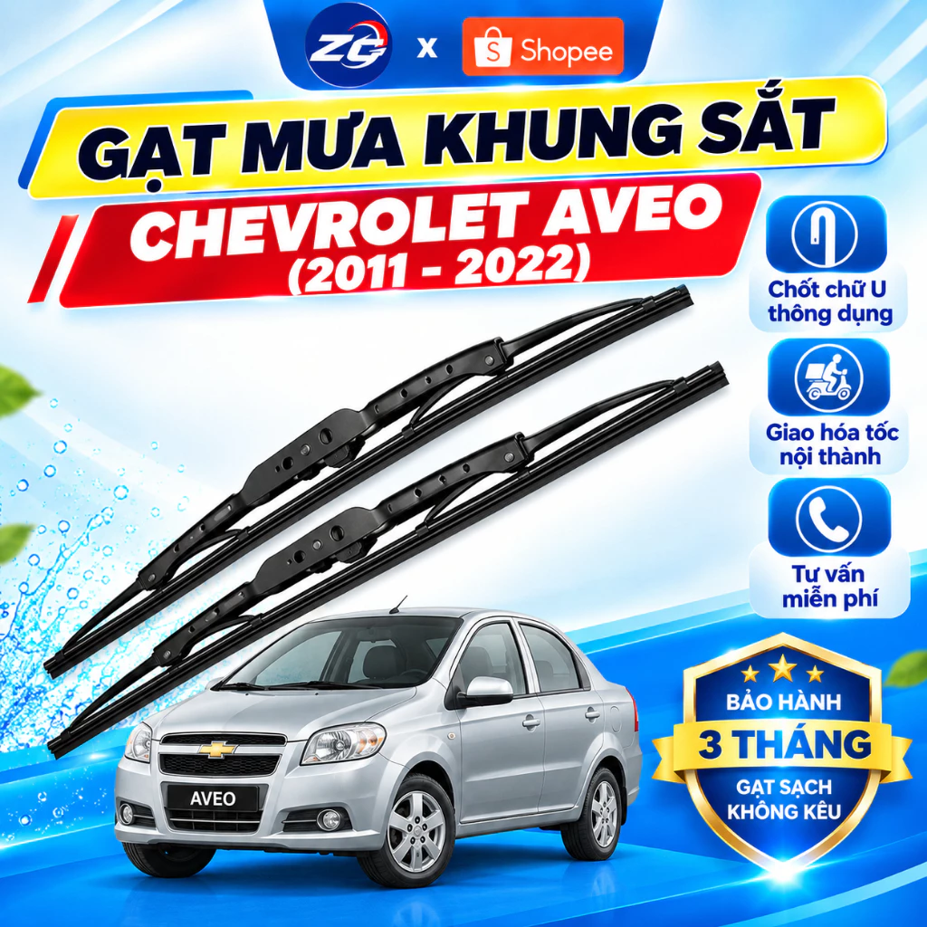 Gạt mưa xe ô tô Chevrolet Aveo (2011-2022) siêu sạch,Gạt Mưa Khung Sắt cần gạt nước mưa thanh xương sắt lưỡi silicon