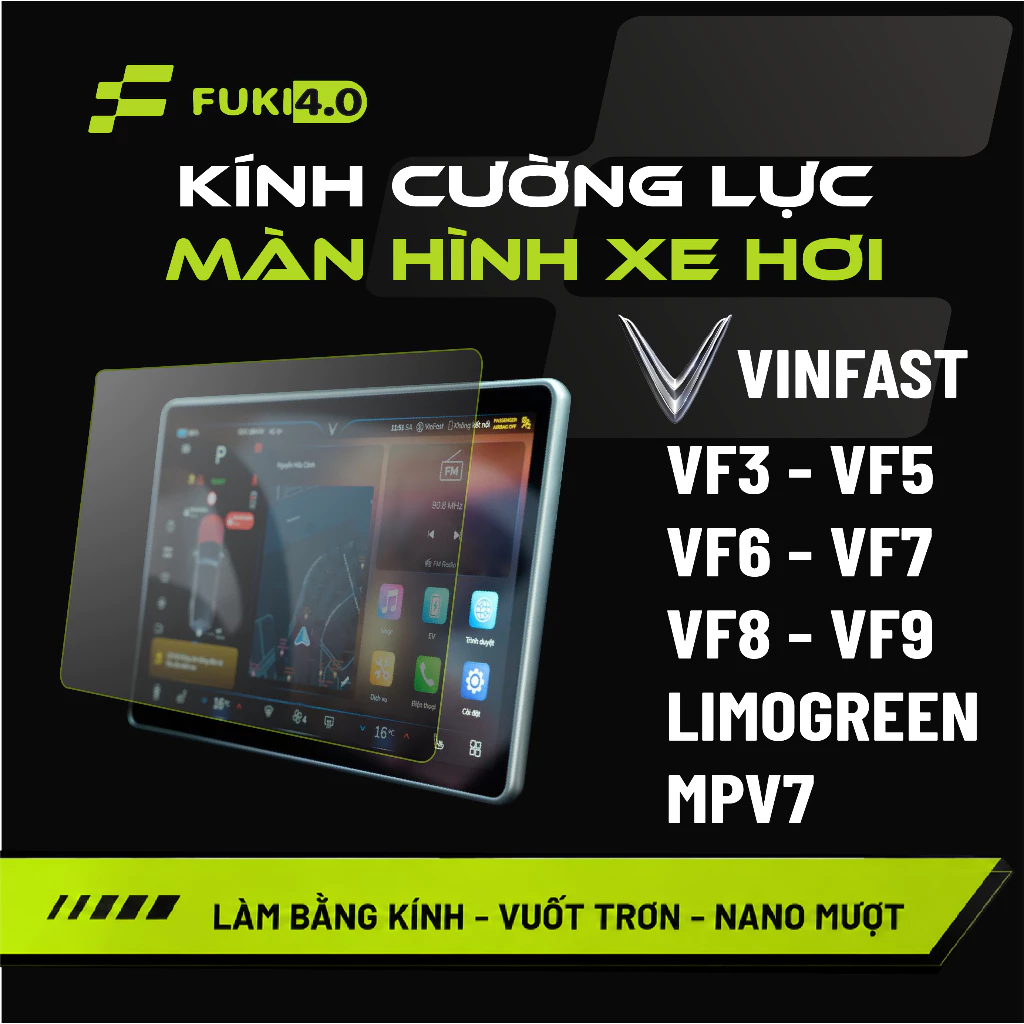 Kính cường lực cho màn hình xe Vinfast VF 3 5 6 7 8 9 LIMOGREEN MPV 7 độ cứng 9H phủ nano chống bám vân tay siêu mượt