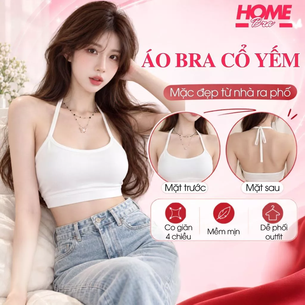 Áo bra nữ cotton đệm mút sẵn mỏng nhẹ cổ yếm xinh xắn thích hợp đi chơi biển xinh xắn gợi cảm B8703