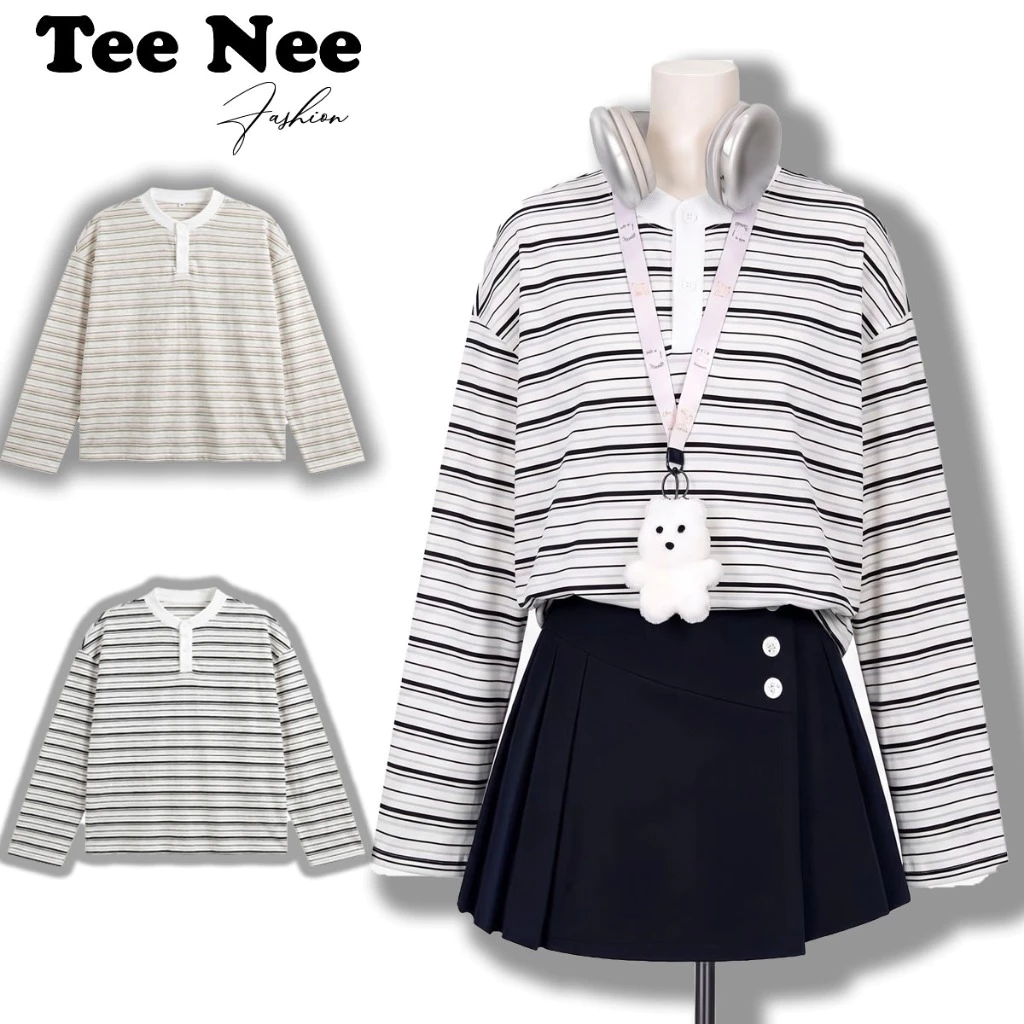 [DEAL MỞ BÁN] Áo Thun Dài Tay Cổ Tàu Nam Nữ Kẻ Sọc TeeNee Form Rộng Basic, Chất Liệu Cotton Giấy Mềm Mỏng - ATDTCT