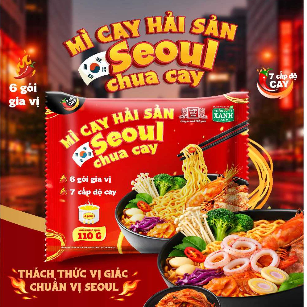 Mì Cay Seoul Hải Sản Chua Cay 7 Cấp Độ Cay 6 Gói Gia Vị Làng Chài Xưa