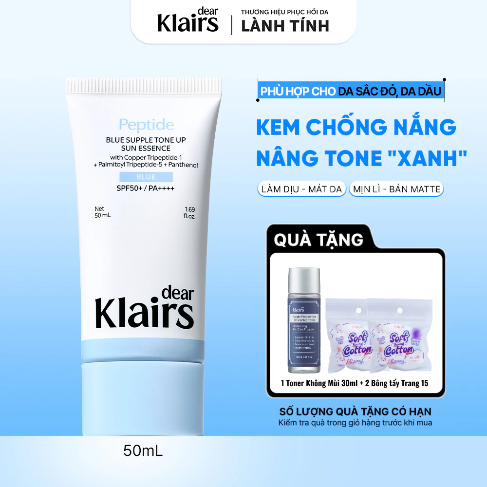 [KOL] Dear Klairs Kem chống nắng Blue Supple Tone Up Sun Essence SPF50+ PA++++ 50ml