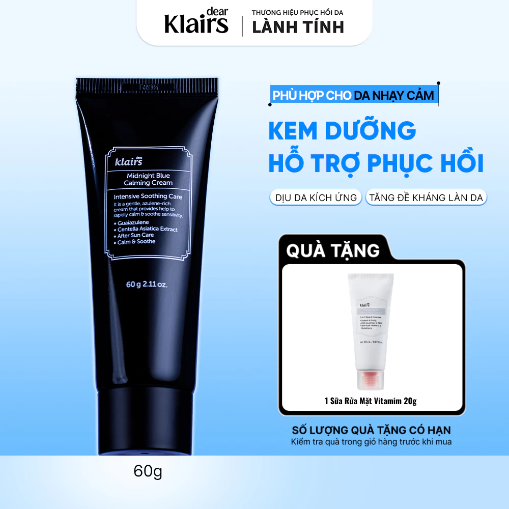 [KOL] Kem dưỡng da Dear, Klairs Midnight Blue Calming Cream hỗ trợ phục hồi 60g