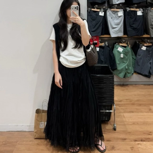 [Steezy] Chân váy tơ ren tầng hai lớp form xòe dáng dài, chân váy maxi dài phong cách Hàn Quốc cho nữ CV1861