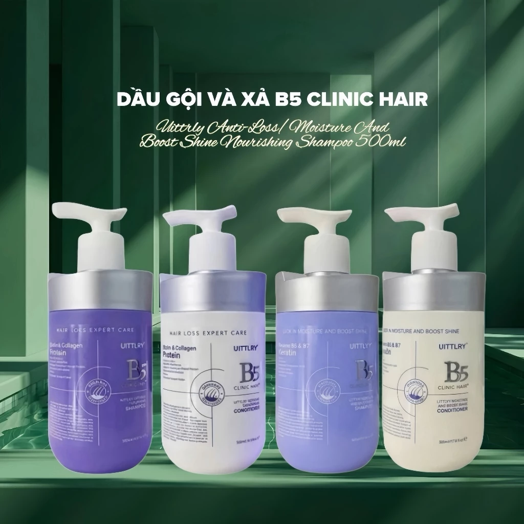 Bộ Gội Xả B5 Clinic Hair UITTLRY Anti-Loss/Moisture And Boost Shine Nourishing Shampoo 500ml bộ gội xả